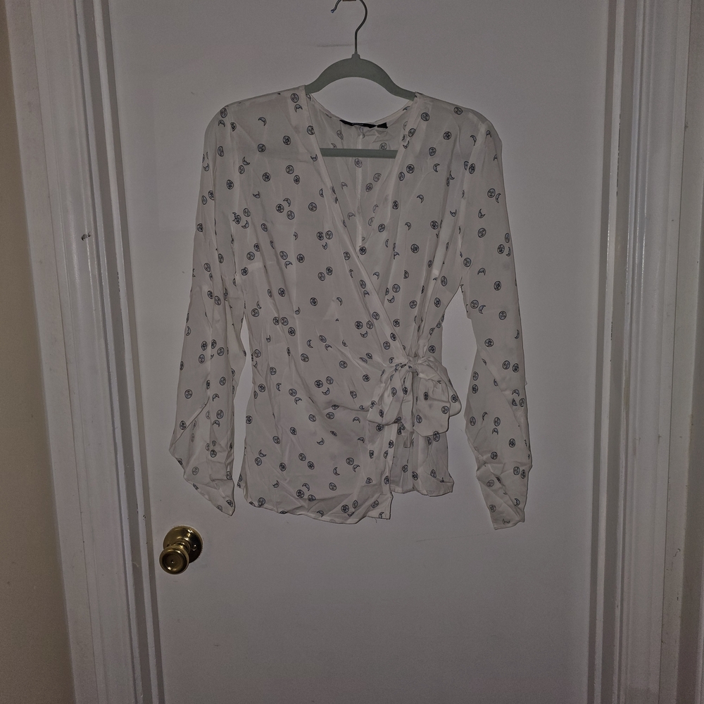 Betabrand Floral Wrap Blouse - White